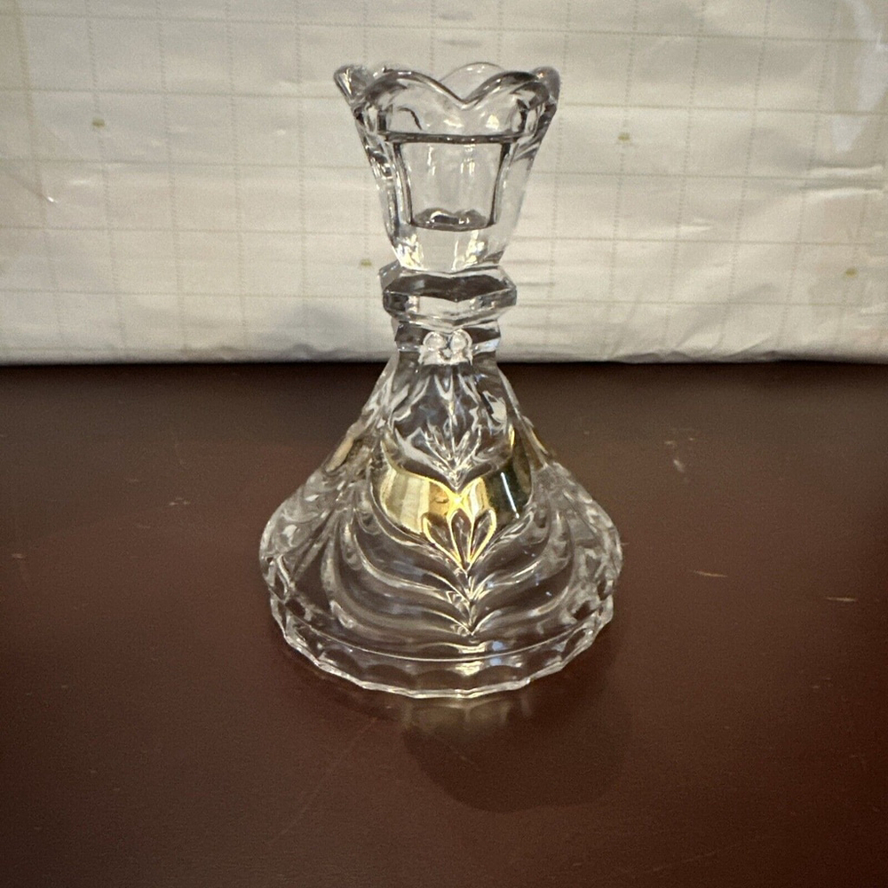 Vintage 24% Lead Crystal Candlestick Holder Gold Anna Hutte Bleikristall Germany